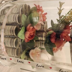 Floral Two Layer Money Cake Plastic Box with Love Ribbon